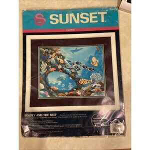 Vtg Sunset Dimension Crewel Embroidery Kit Beauty & the Reef Fish Ocean 1993 USA